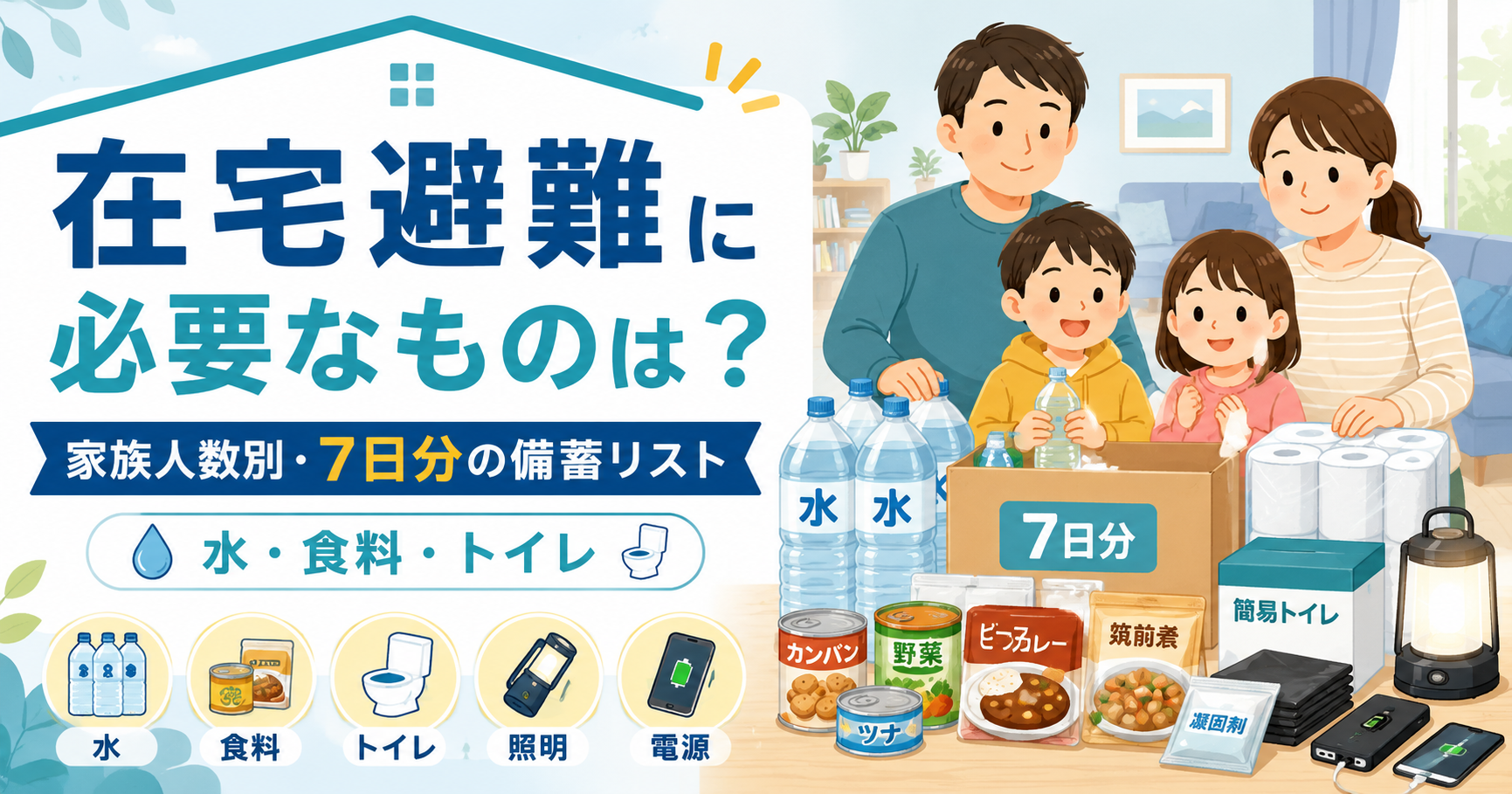 在宅避難に必要なもの 家族人数別7日分の備蓄リスト