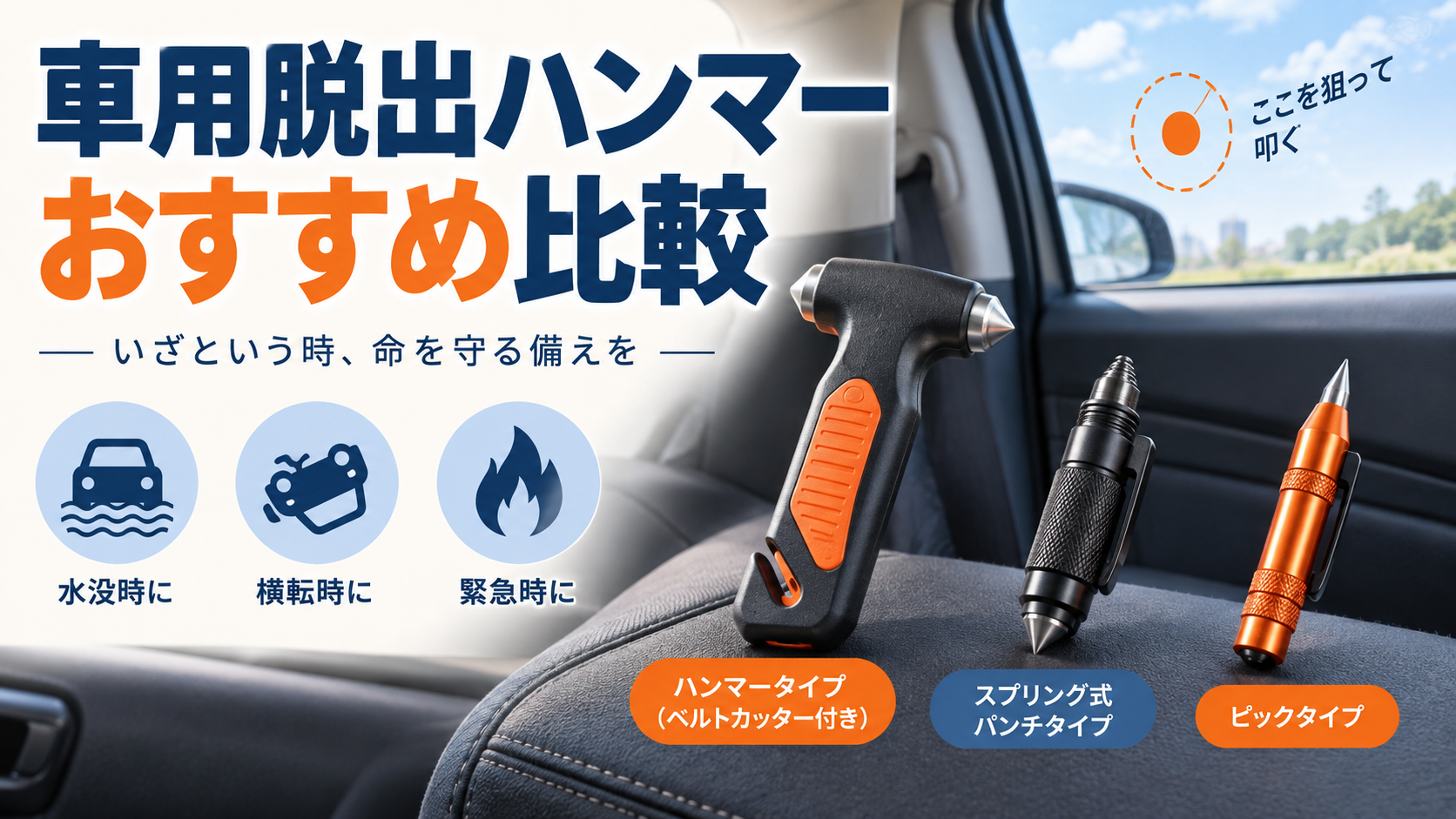 車用脱出ハンマーのタイプとおすすめ製品の比較