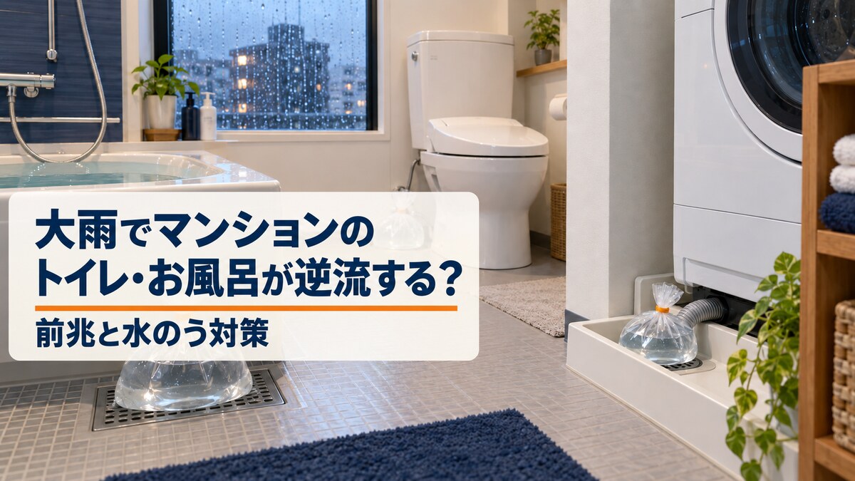 大雨でマンションのトイレ・お風呂が逆流する場合の前兆と水のう対策