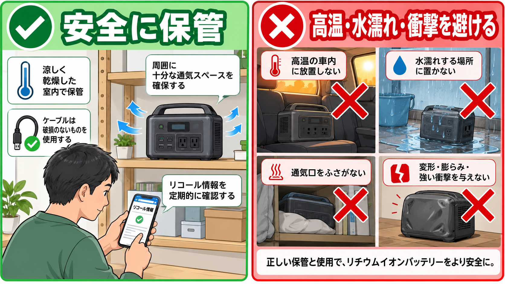 ポータブル電源の安全な保管方法と避けるべき環境
